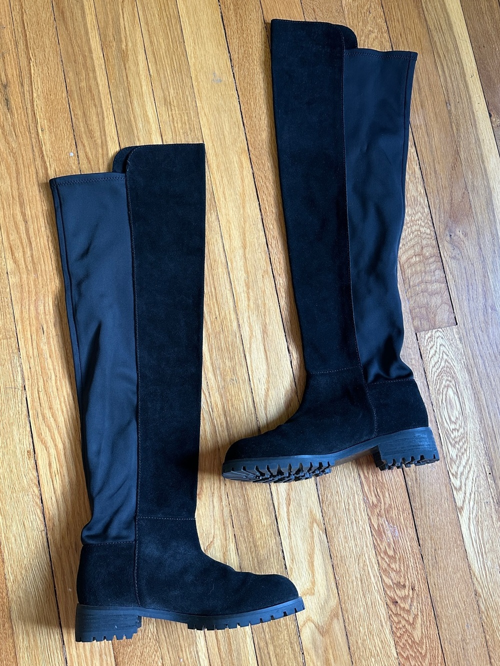 Gently Worn Urban Outfitters Thigh-High Black Boots with Lug Sole